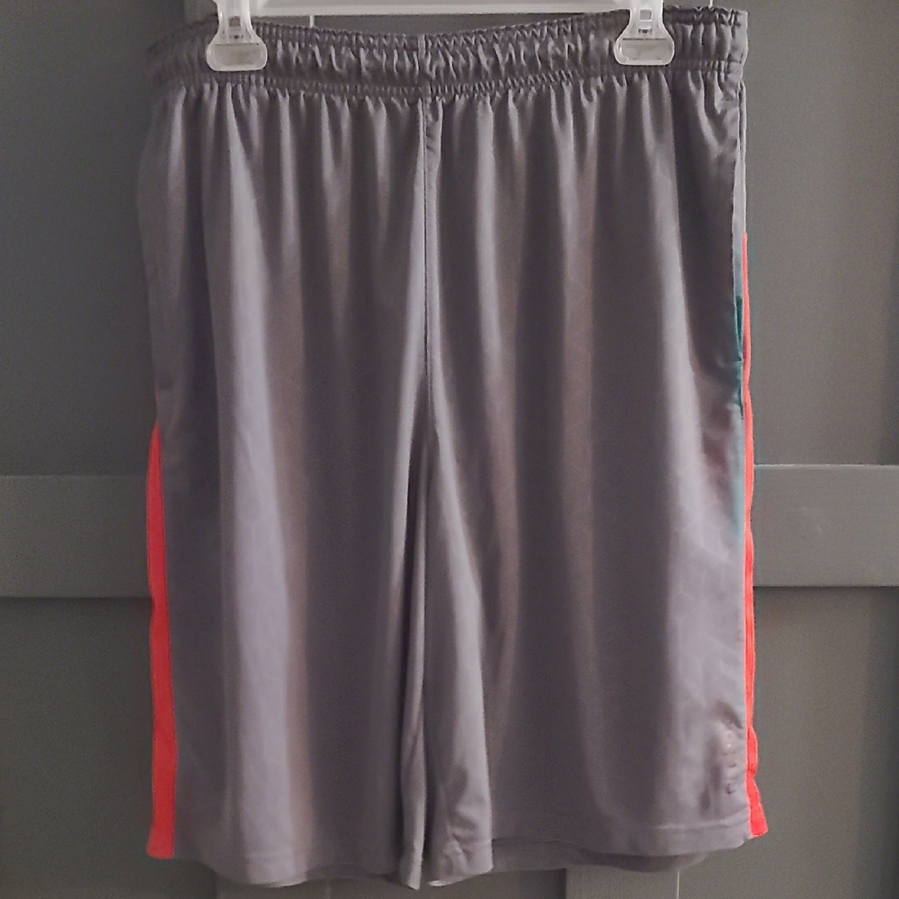 Reebok Gray Athletic Shorts with Red and Green Accents